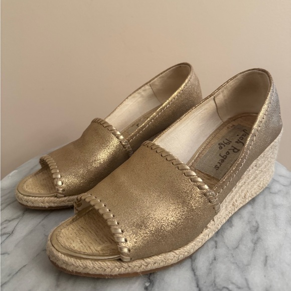 Jack Rogers Gold Peep Toe Espadrille Wedge Sandals Women’s Size 8.5 Preppy - Picture 3 of 7